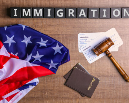 US flag with immigration passport
