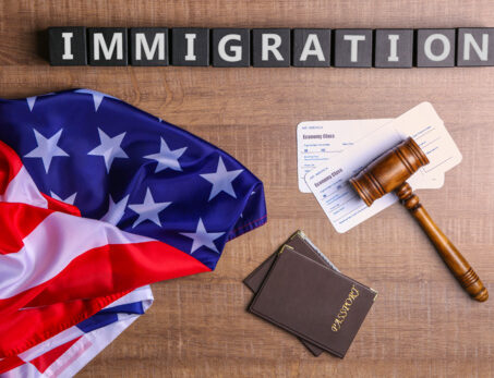 US flag with immigration passport